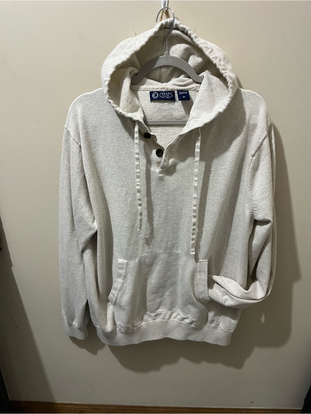 Chaps Men's Hooded Pullover in Light Ivory
